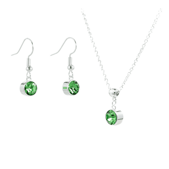 Silver August Birthstone Necklace and Drop Earrings Set with Bohemian Crystals, Silver Plated, Birthday Month Gift, Great for Mom.