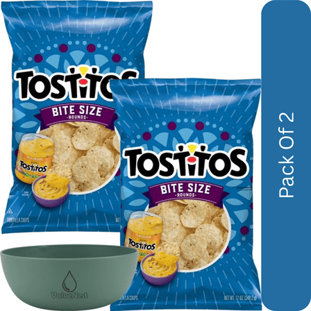 Tostitos Bite Size Rounds Tortilla Chips, 12 oz Bag-2pk, With Olive Green Bowl By ValueNest