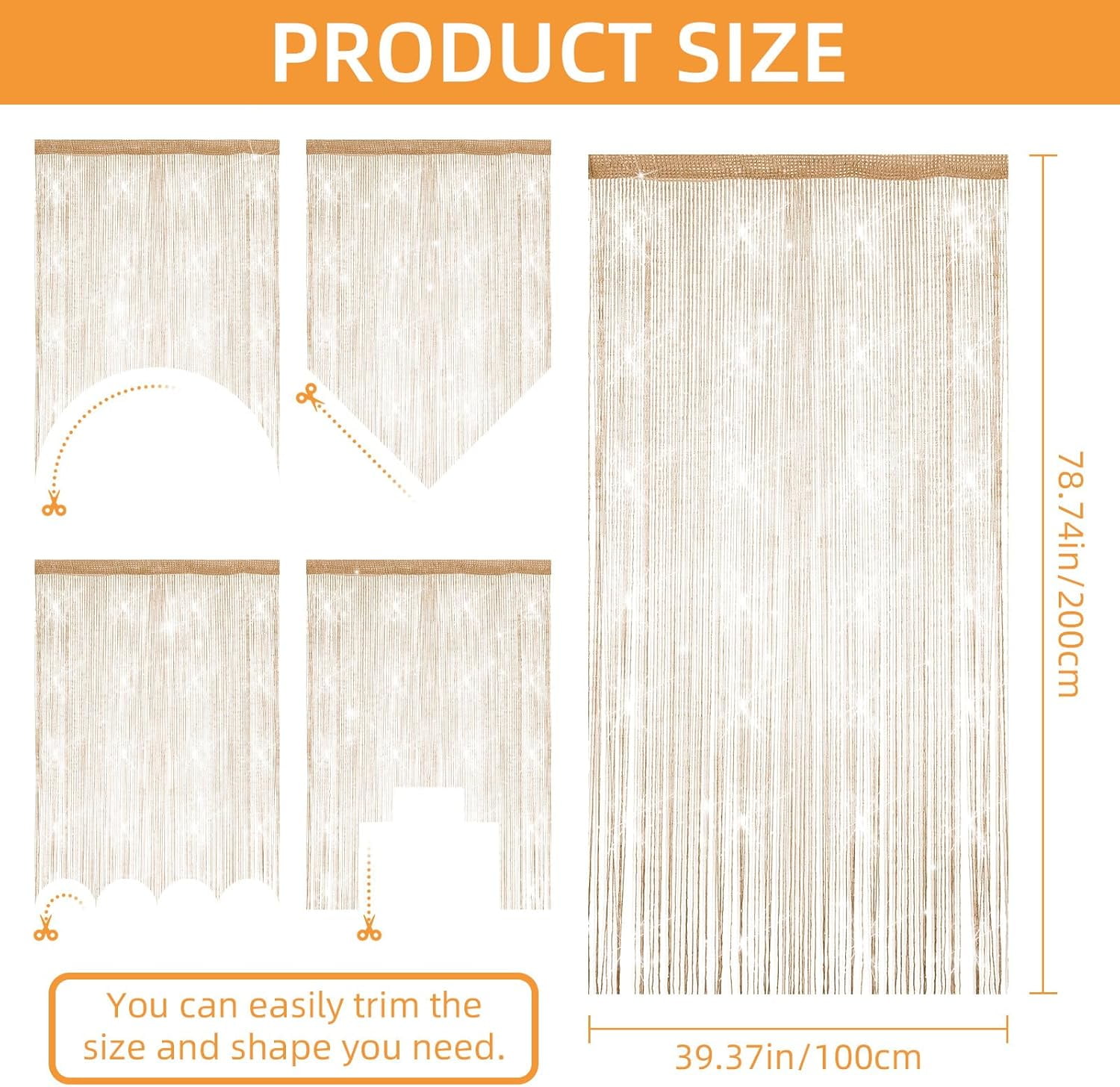 4 Pieces Glitter String Curtains Doorway Beads Curtains, 39 x 79 Inch Hanging Fringe Hippie Room Divider Door String Curtain Boho Doors Tassel for Doorways, Windows, Closet, Privacy Decor (Champagne)