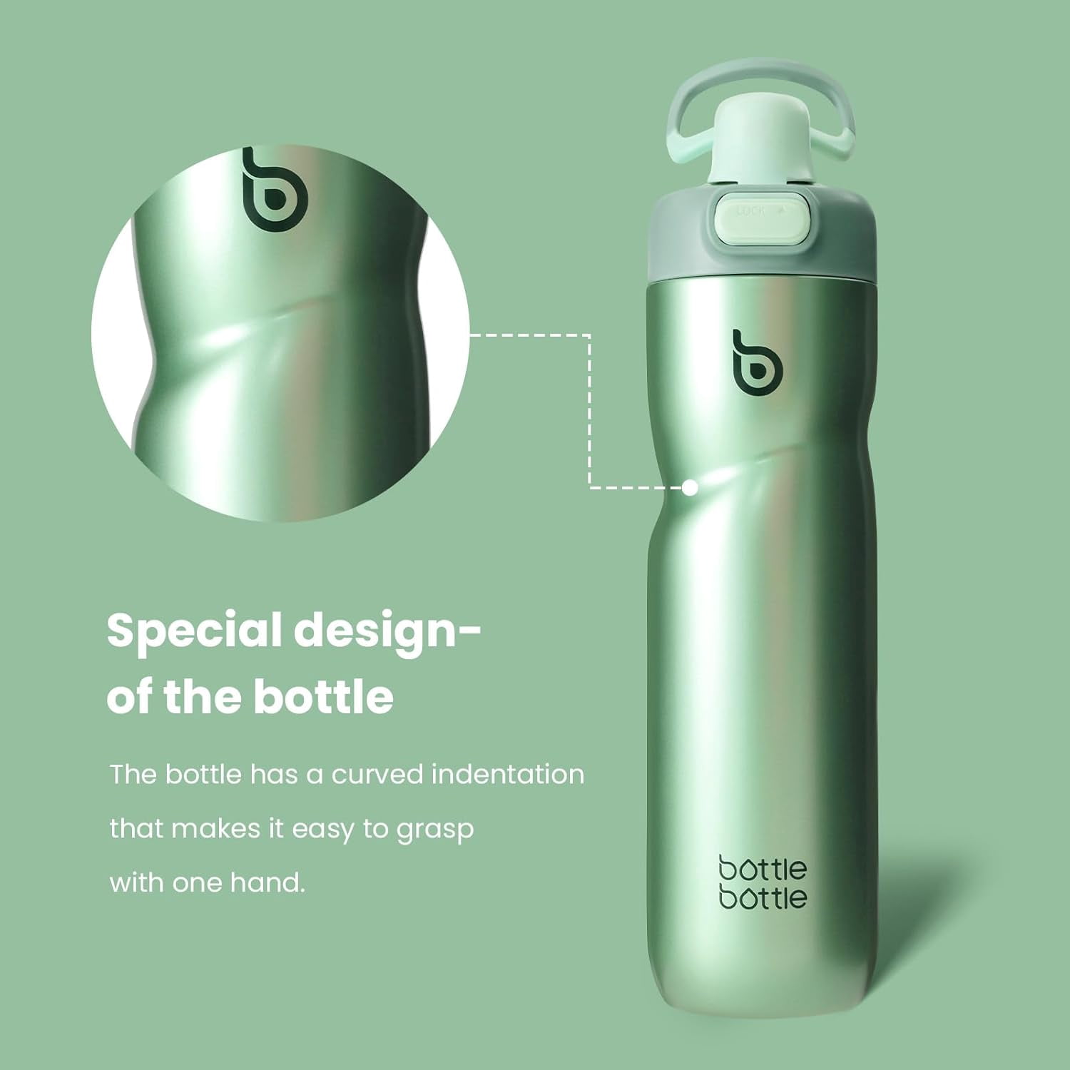 BOTTLE BOTTLE Insulated Water Bottle 24 oz with Handle and Flip Tops Lids Stainless Steel Water Bottle Push Button Lid Leak proof Portable for Running Travel Sports Hiking green