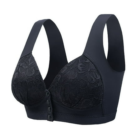 Dateuuo Womens Front Buttoned Seamless Bra Comfortable Vest Bra Wire Gathered Lace Underwear Push Up Bras
