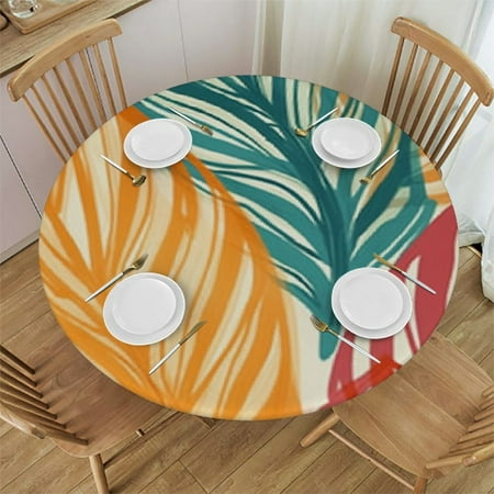 

Sheronv Leaf Design Round Table Cover Stain Resistant Washable Indoor Outdoor Tablecloth Kitchen Dining Wedding Parties Picnic Dining Farmhouse Decor 100% Polyester Fiber 38 -42