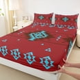 thumbnail image 5 of Manfei Boho Aztec Bed Sheets, Red Turquoise Tribal Geometric Fuul Size Sheets, Reversible 4-Piece1 Flat Sheet + 1 Fitted Sheet + 2 Pillowcases, 5 of 6