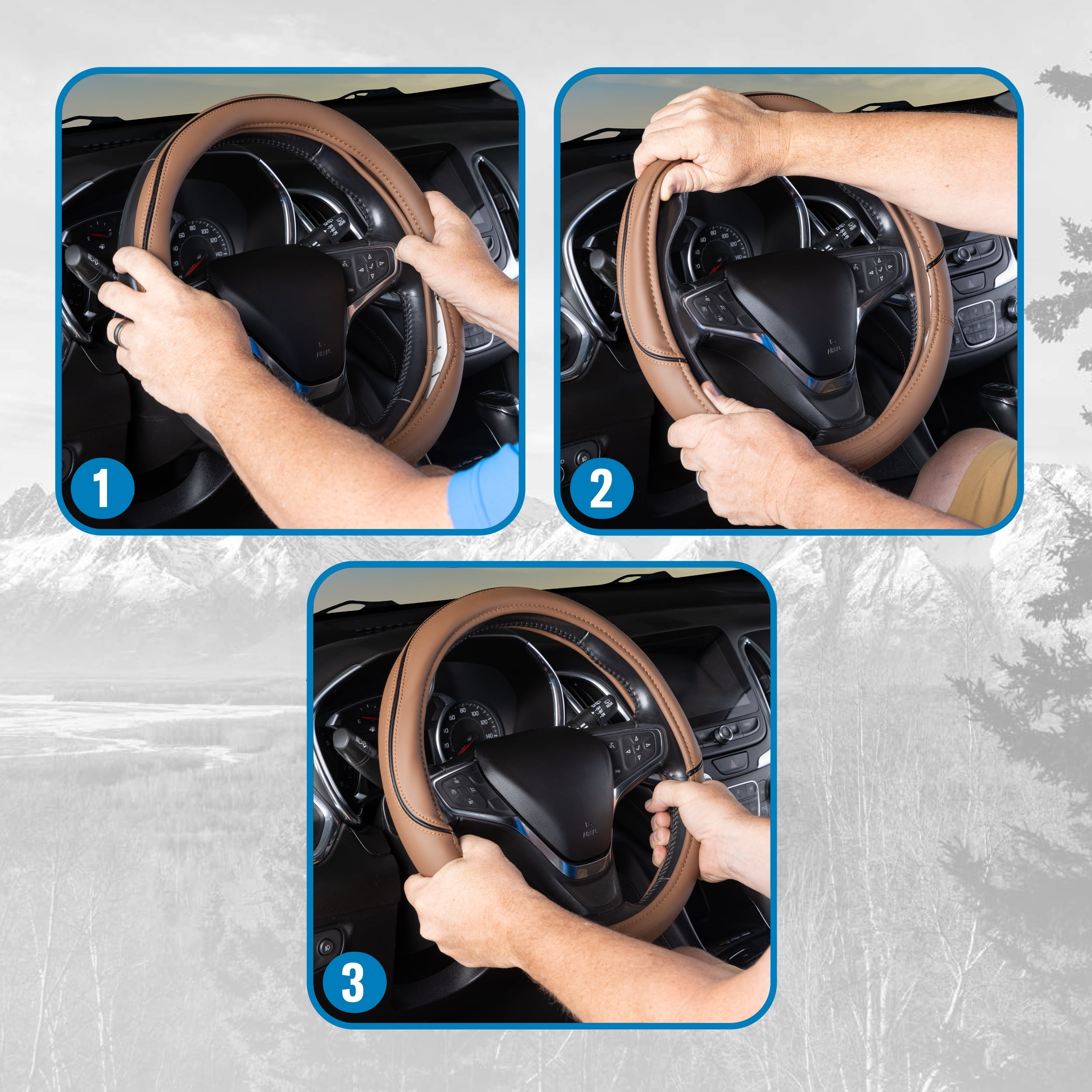 Genuine Dickies Brown Heavy-Duty Bonded Leather Truck Steering Wheel Cover, 34425PWDI