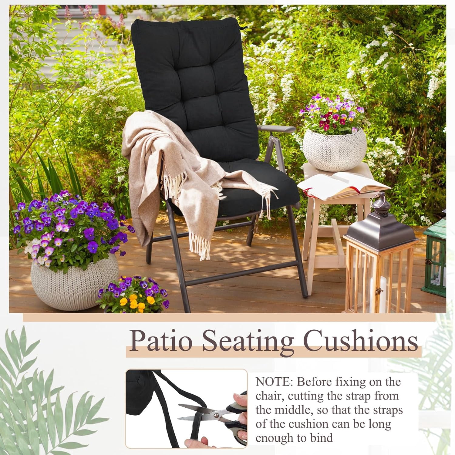 4 Sets Outdoor Patio Chair Cushions Seat High Back Tufted Pillow Replacement Rocking Chair Cushions Pads for Patio Summer Seasonal Indoor Home Office(Black)