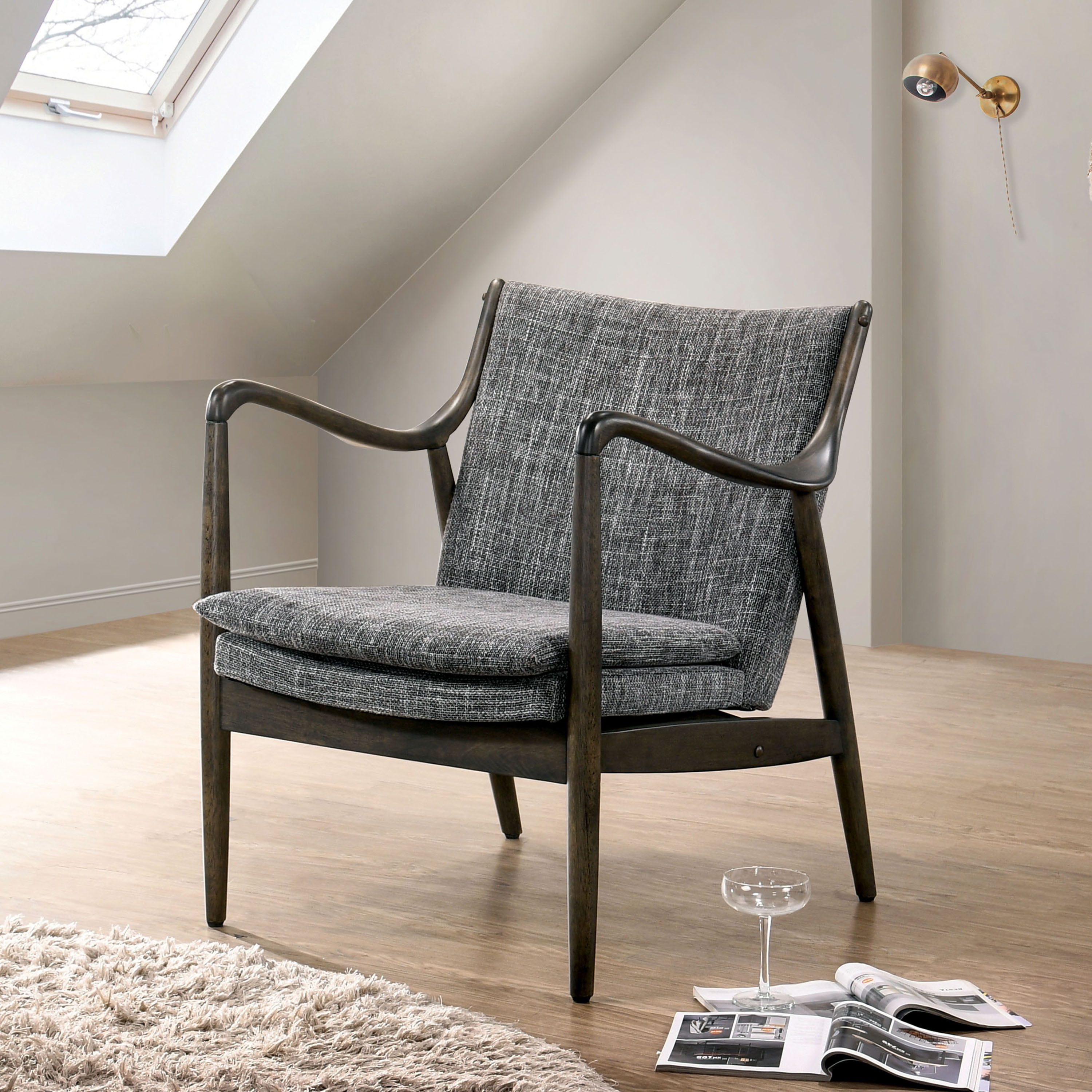 Furniture of America Mid-Century Fabric Thierry Accent Chair, Gray