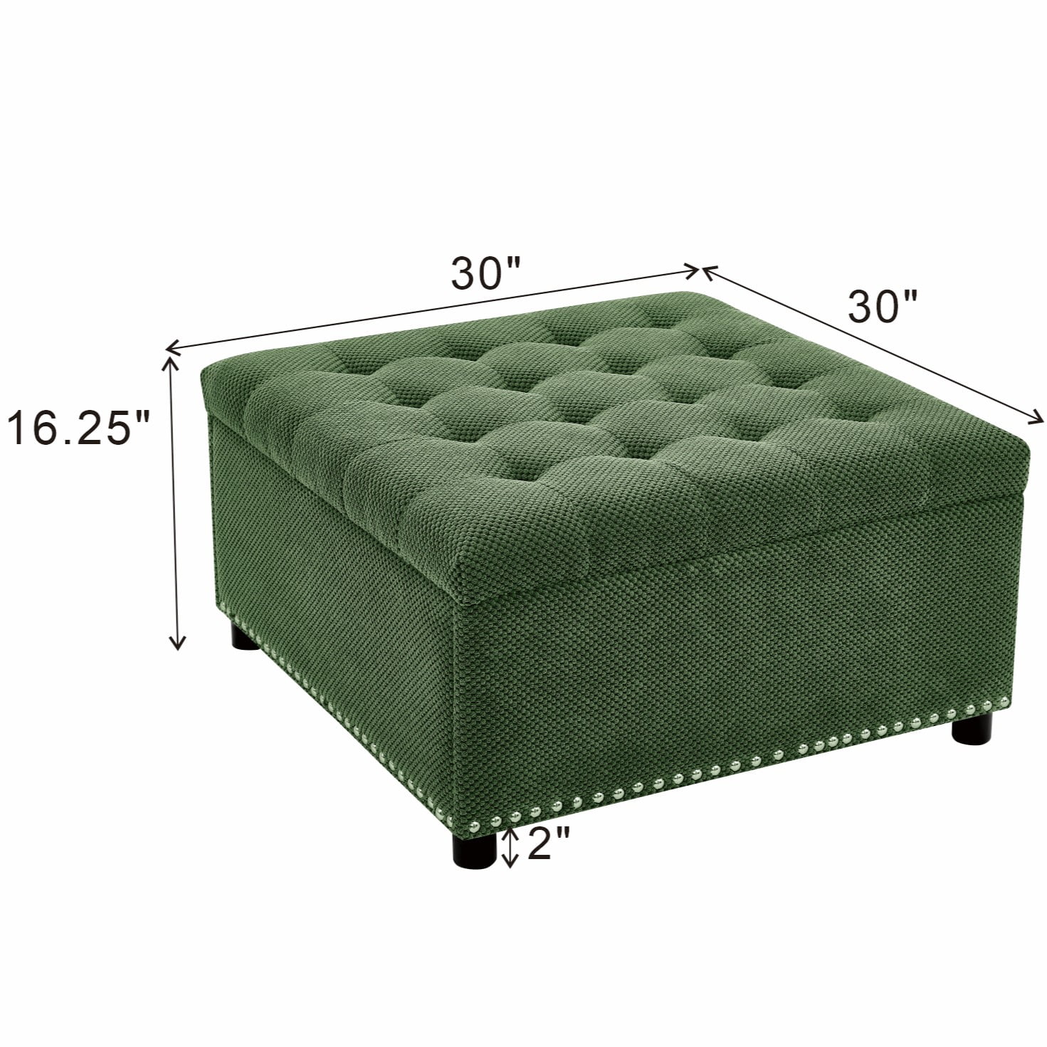 MOONMISS Square Storage Ottoman with Nailhead Trim , Upholstered Coffee Table for Bedroom Storage, Living Room Accent,Green