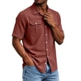 thumbnail image 5 of CBASIHI Mens Short Sleeve Button Down Shirts with Pockets- Loose Fit Casual Breathable Collared Summer Business Work Wear Top Wine Size XL, 5 of 8