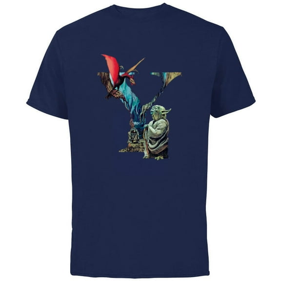 Star Wars “Y is for Yoda” Ralph McQuarrie Dagobah Painting - Short Sleeve Cotton T-Shirt for Adults - Customized-Navy