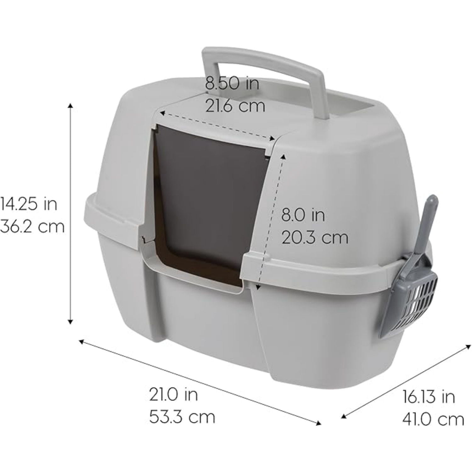 Enclosed Corner Litter Box with Scoop, Hooded Litter Tray for Corners, Space-Saving Covered Litter Box, Odor Defensive, Gray