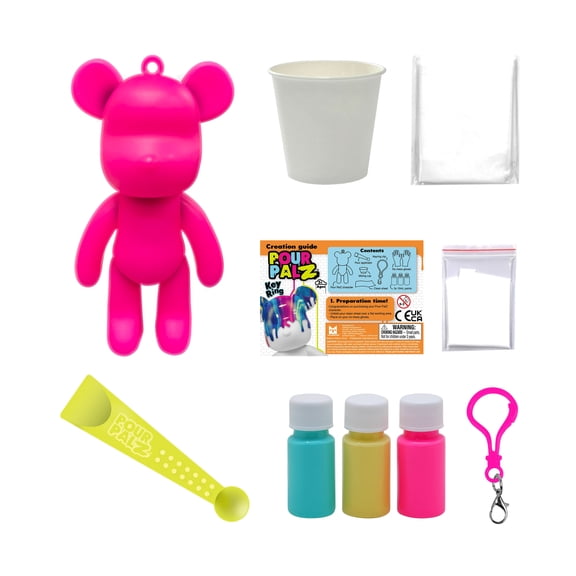 Pour Palz Bear Neon Keyring Asst - DIY Paint & Pour Craft Kit for Kids Ages 5