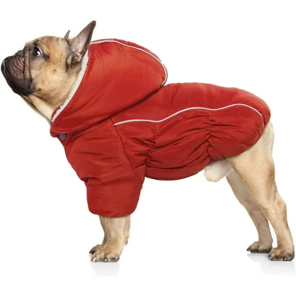 DENTRUN Warm Dog Coat, Reflective Fleece Lined Cold Weather Dog Jacket, Dog Hoodie with Leash Hole, Hooded Dog Winter Coat Pet Clothes for Small Medium Dogs Puppies