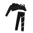 thumbnail image 3 of CHICTRY Kids Girls Sports Suit Solid Color Long Sleeves Crop Top Vest Metallic Striped Pants Athletic Outfit Set Gym Suit Black&Silver 12, 3 of 5