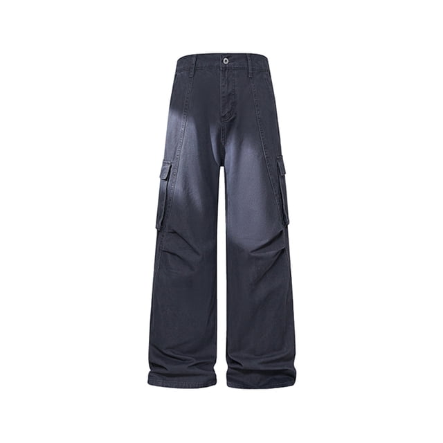 Wyobmus Pantalon Cargo Uni pour Homme Jambe Grand Bouton Taille Élastique Pantalon de Randonnée Léger Ripstop Résistant à l'Eau Pantalon Utilitaire avec Poches B-Navy