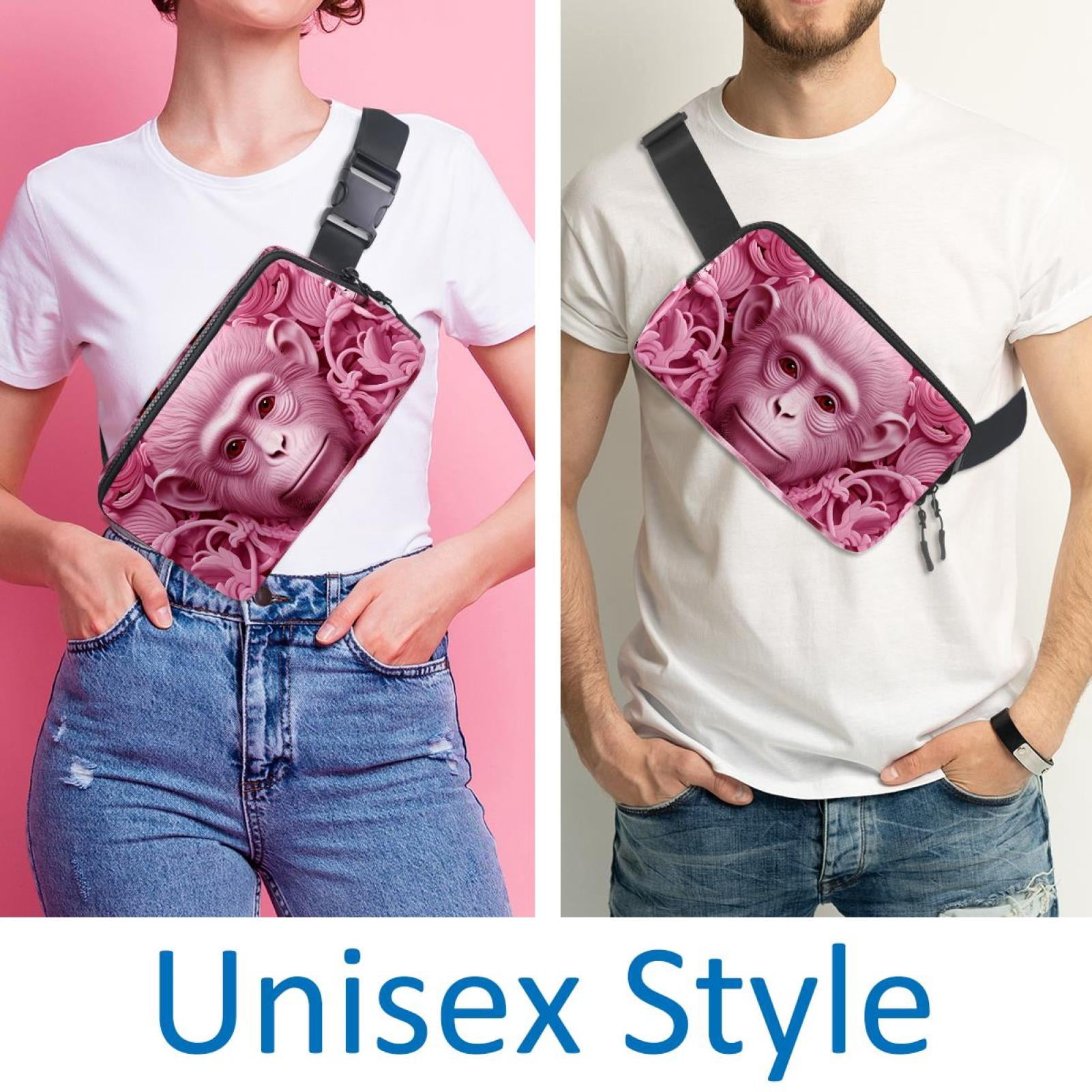 Pink monkey orangutan Running Belt Fanny Packs Waist Packs with Extension Strap Unisex Lightweight Adjustable
