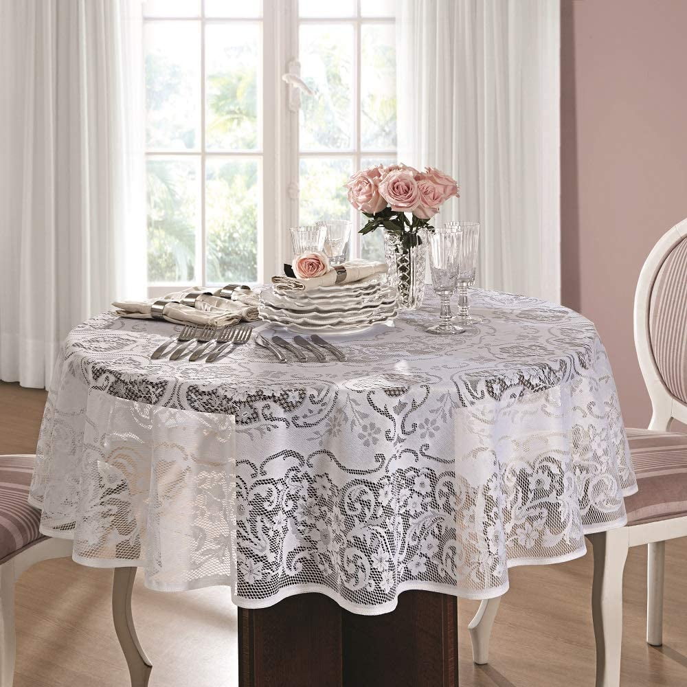 62 Inch Round White Lace Tablecloth, What Size Tablecloth For 44 Inch Round Table