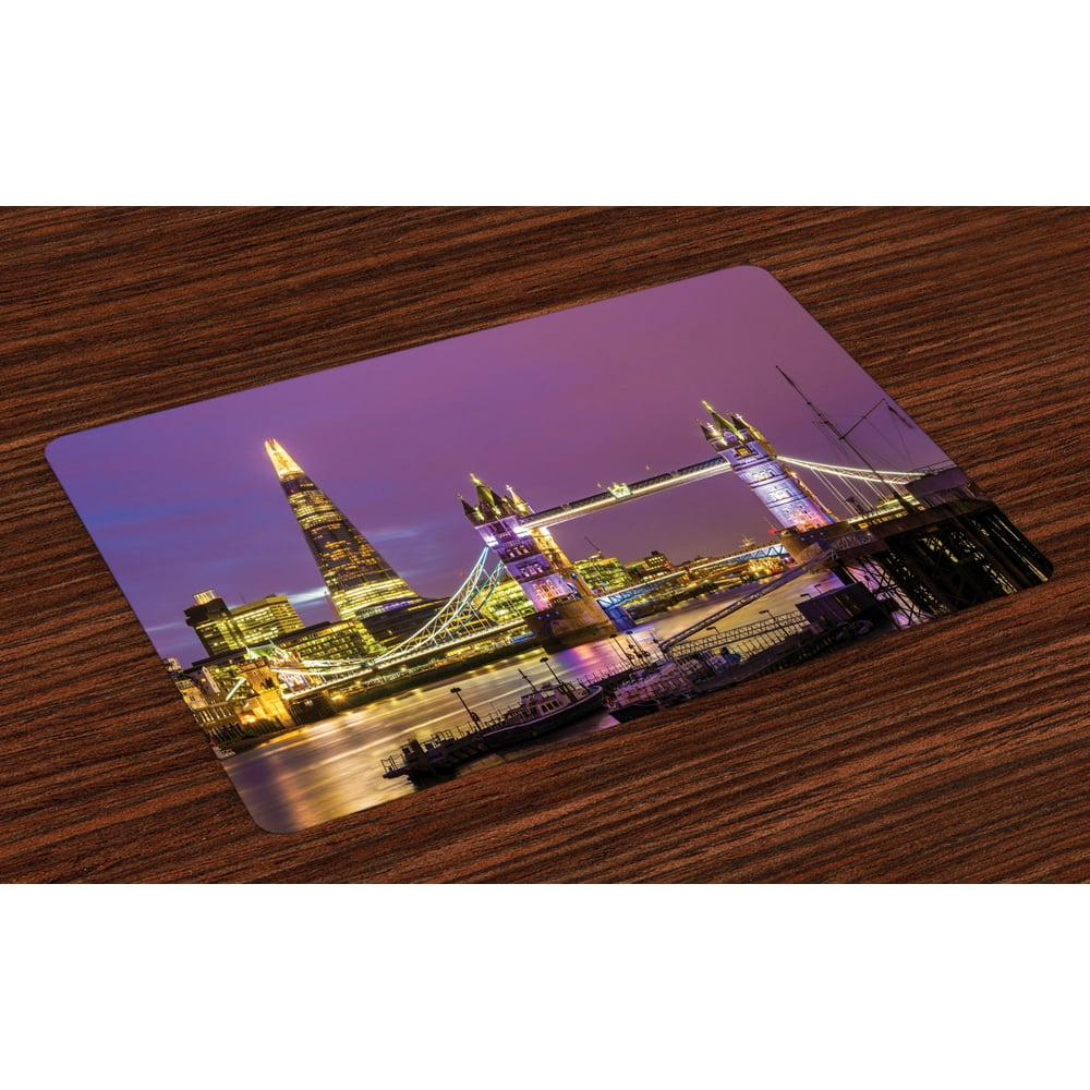 London Placemats Set of 4 Tower Bridge in London at Night Historical Cultural Monument Europe