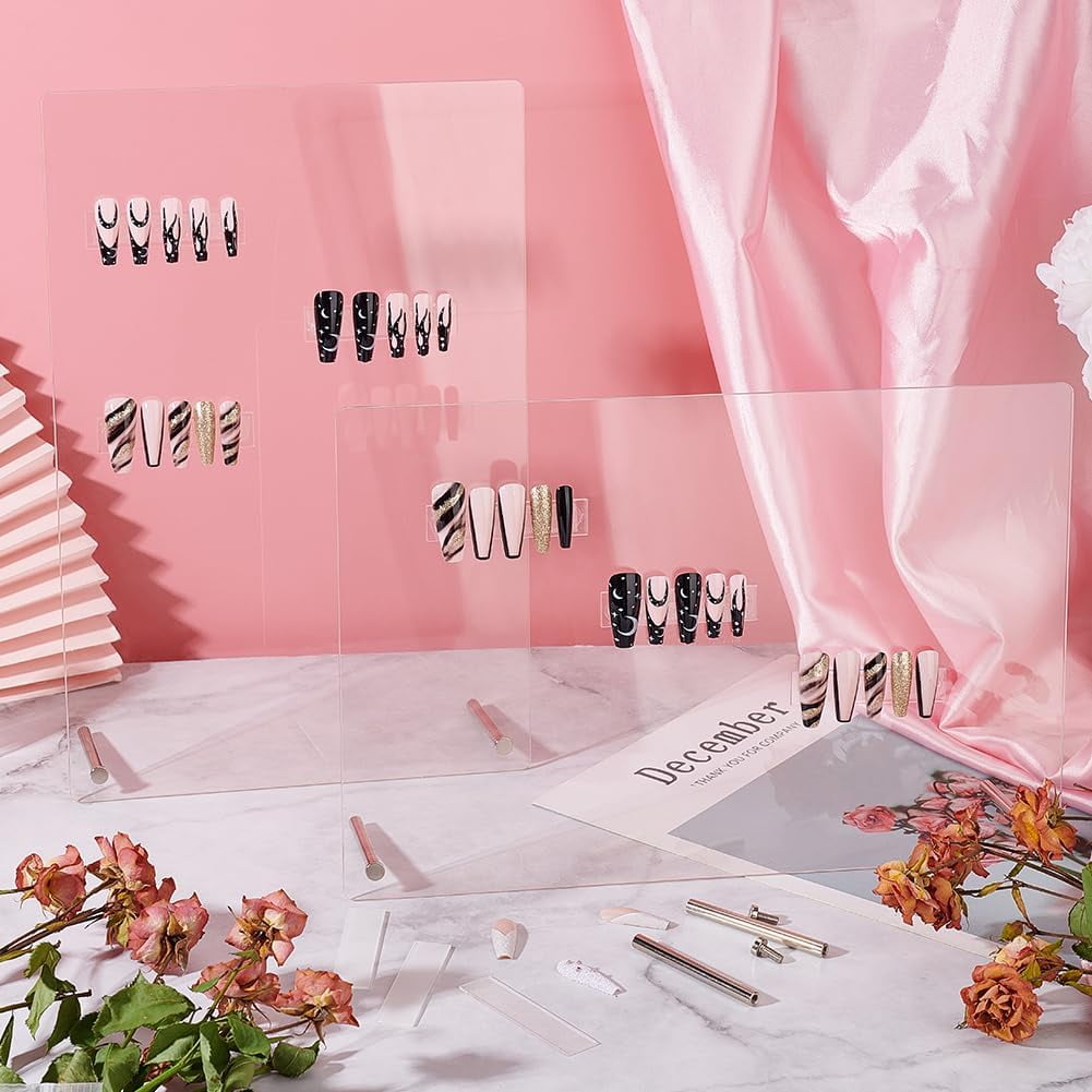 PH 2 Sets Nail Art Display Board Nail Display Stand 60pcs False Nail Tips Stand Sample Display Nail Practice Board Polish Stands Showing Holder for Nail Art Design Display Manicure Tool for DIY