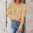 thumbnail image 2 of Suéter de punto con cuello redondo para mujer, suéter Jacquard con manga de cordero y cuello redondo para mujer, para otoño e invierno, amarillo pálido XL, 2 of 6