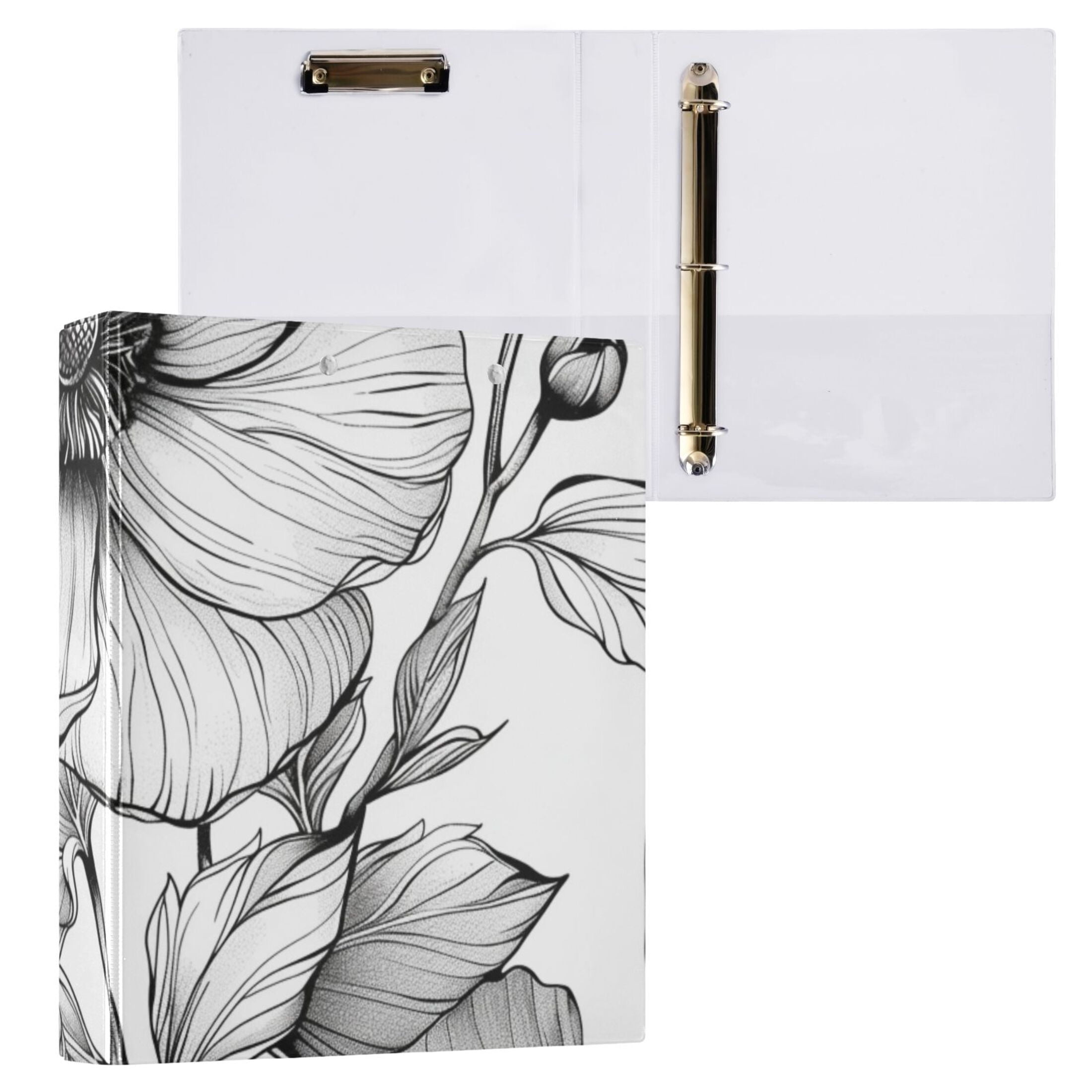 Flowers Elegant 3 Ring Binders 1.5 inch Hardcover File Folders with Interior Pockets A4 Size Organizer for School Office Hospital