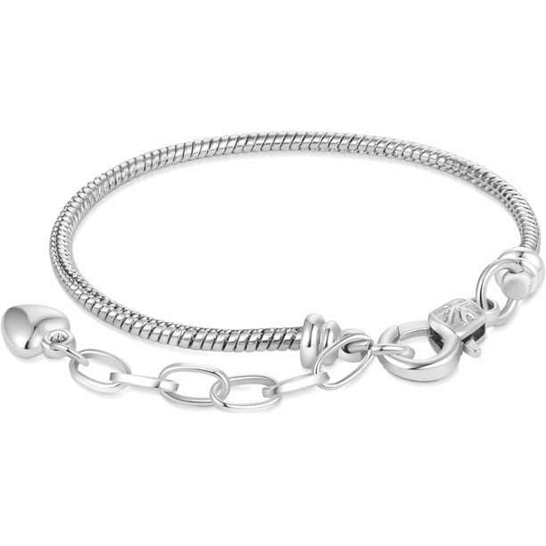 Pulsera ajustable con cadena de seguridad, cadena de serpiente de acero inoxidable, pulsera básica de metal, bolo con colgante en forma de corazón, Acero inoxidable, Sin gemas.