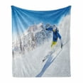 thumbnail image 1 of Winter Soft Flannel Fleece Blanket, Skier Skiing Downhill in High Mountains Extreme Winter Sports Hobby Activity, Cozy Plush for Indoor and Outdoor Use, 50" x 60", Blue White Yellow, by Ambesonne, 1 of 6