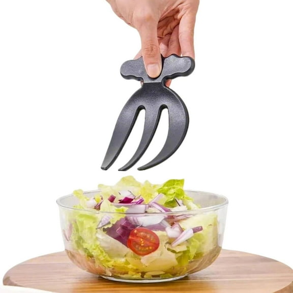 Hand Salad Serving Tongs Set of 2 - Convenient Bowl - Hook Handles for Easy Storage - Salad Utensils for Tossing and Serving Salad