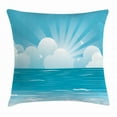 thumbnail image 1 of Cloud Throw Pillow Cushion Cover, Calming Scene of Rising Sun and Flying Seagulls over the Ocean, Decorative Square Accent Pillow Case, 18 X 18 Inches, Azure Blue White and Baby Blue, by Ambesonne, 1 of 2