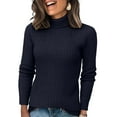 thumbnail image 2 of Turtleneck Sweaters for Women Fall Fitted Long Sleeve Ribbed Knit, Basic Casual Pullover Navy M, 2 of 5