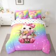 thumbnail image 2 of Feelyou Kawaii Bownot Rabbit Twin Bedding Sets 7-Piece for Kid, Glitter Stars Rainbow Bedding Comforter Set, Groovy Flower Floral Reversible Sheet Sets, Super Cozy Room Decor, 2 of 7
