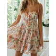 thumbnail image 3 of Women'S 2025 Summer Floral Bohemian Flowy Dress Short Sleeveless Ruffle Spaghetti Strap Dress Orange & Green XXL, 3 of 7