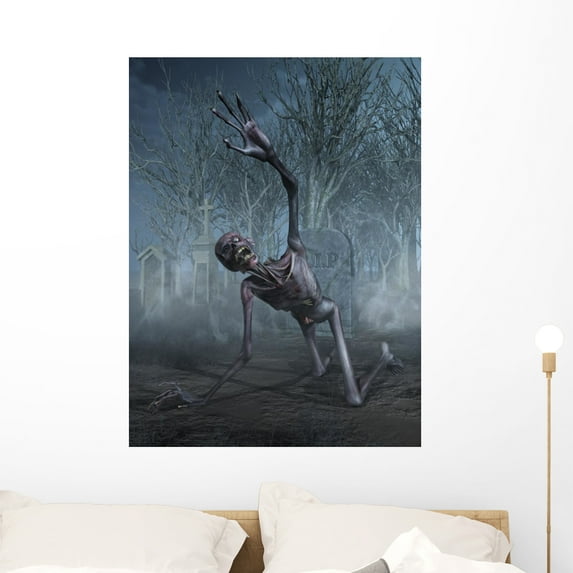 Shrieking Zombie Graveyard 3D Wall Mural by Wallmonkeys Peel and Stick Graphic (36 in H x 27 in W) WM190641