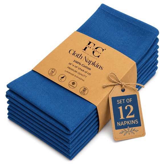 Cloth Napkins Set of 12, 18x18 Inch 100% Cotton Dinner Napkins – Soft, Washable & Reusable Table Napkins for Home, Hotel, Restaurant, Parties & Weddings (Blue)