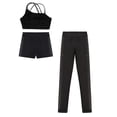 thumbnail image 5 of Linjinx 3Pcs Gymnastic Yoga Dance Outfit for Kids Girls Asymmetrical Spaghetti Straps Vest with Black 10, 5 of 6