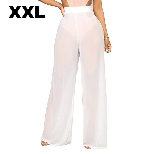 Naiovety Pantalones playeros para mujer, ropa de playa a la moda, cintura  alta, cómodos, transpirables, sueltos, transparentes, pantalones Type1 NO1