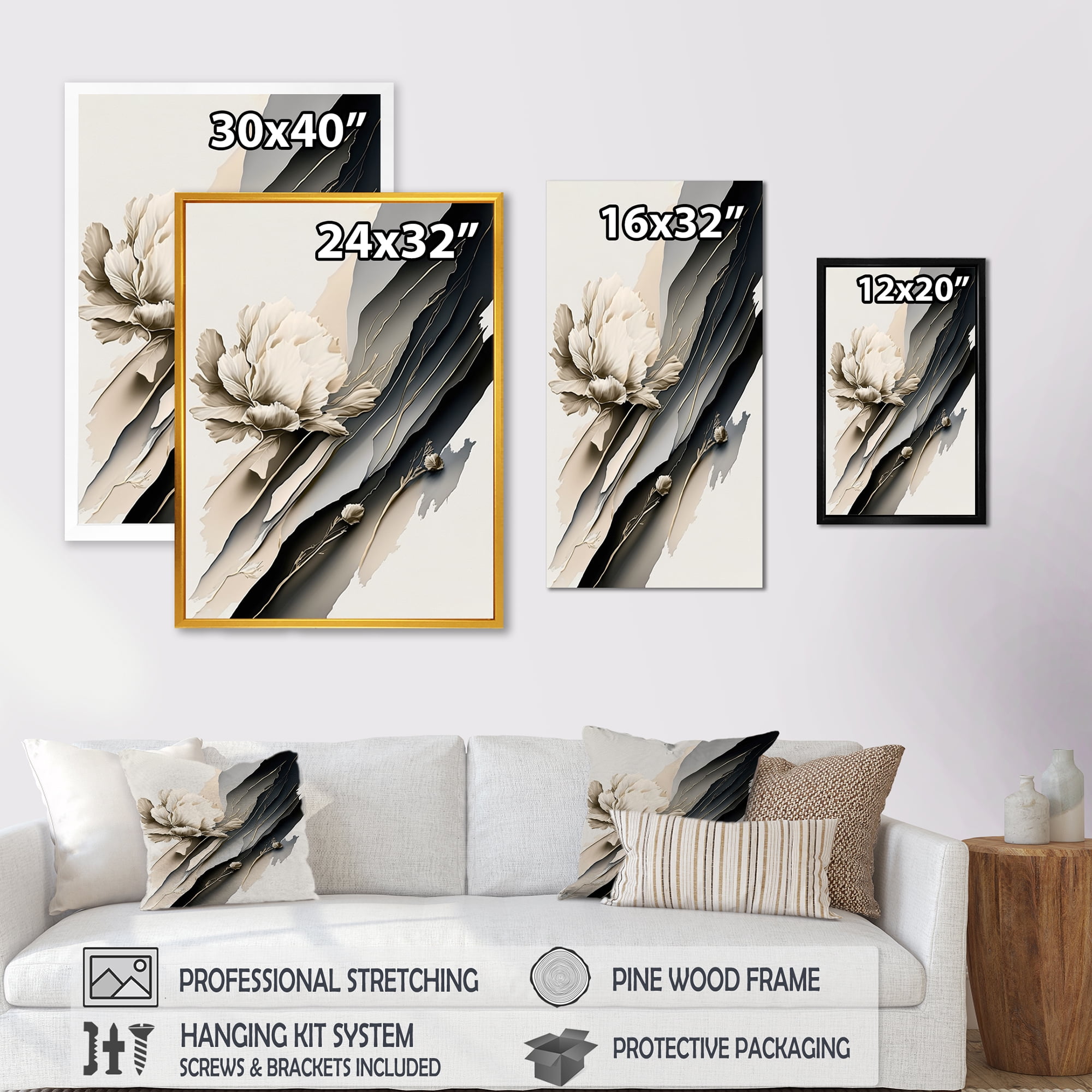 Designart Beige And Pink Peony Flowers Hyperrealistic II Canvas Wall Art