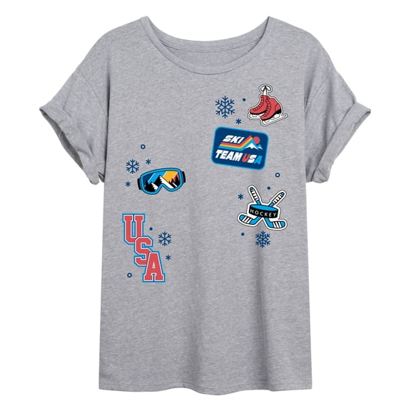 Instant Message - Winter Sports Icons - Juniors Oversized Graphic T-Shirt