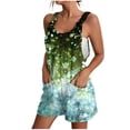 thumbnail image 2 of Summer Tank Top Romper for Women Casual Floral Print Short Jumpsuit with Pocket Tie Shoulder One Piece Workout Overalls, Blue, XL, 2 of 6