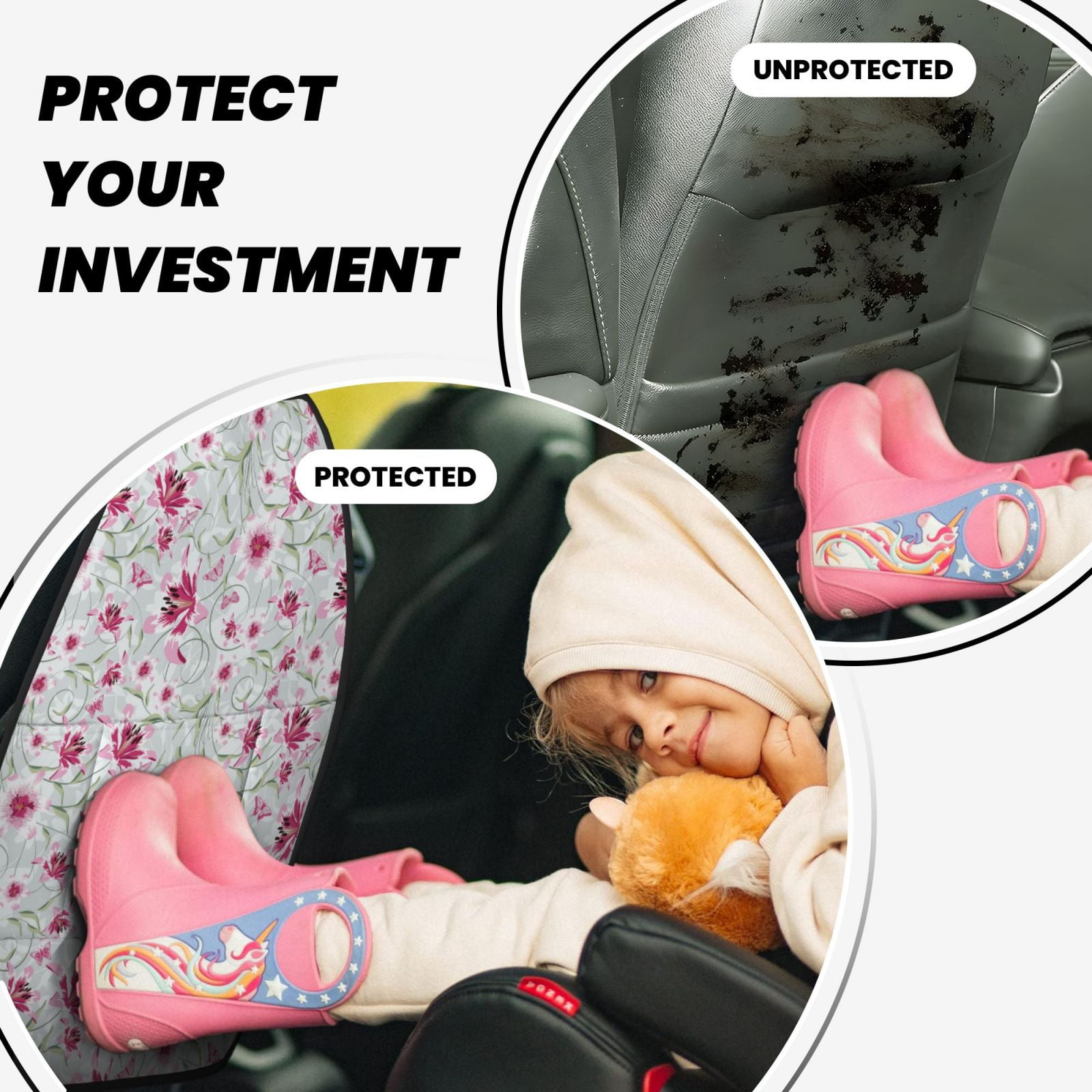 Xecao Lilies Flowers Pattern Car Seat Back Protector 2 Pack Large Capacity Pocket, Kick Mats Back Seat Protector