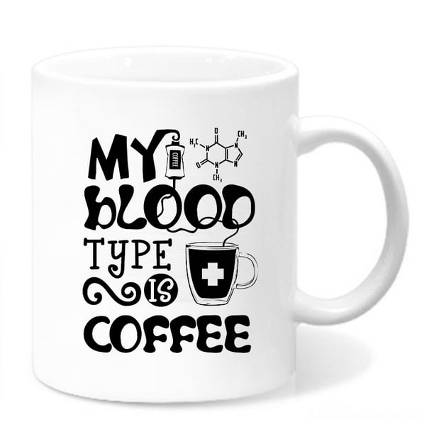 Taza de café de cerámica, 350 ml, divertida, con texto «Mi tipo de sangre es café»