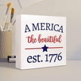 thumbnail image 4 of Zomyto 5x5 In America The Beautiful Est.1776 Independence Day Patriotic Wooden Box Sign Desk Decor,Retro 4th of July Wood Sign, 4 of 6