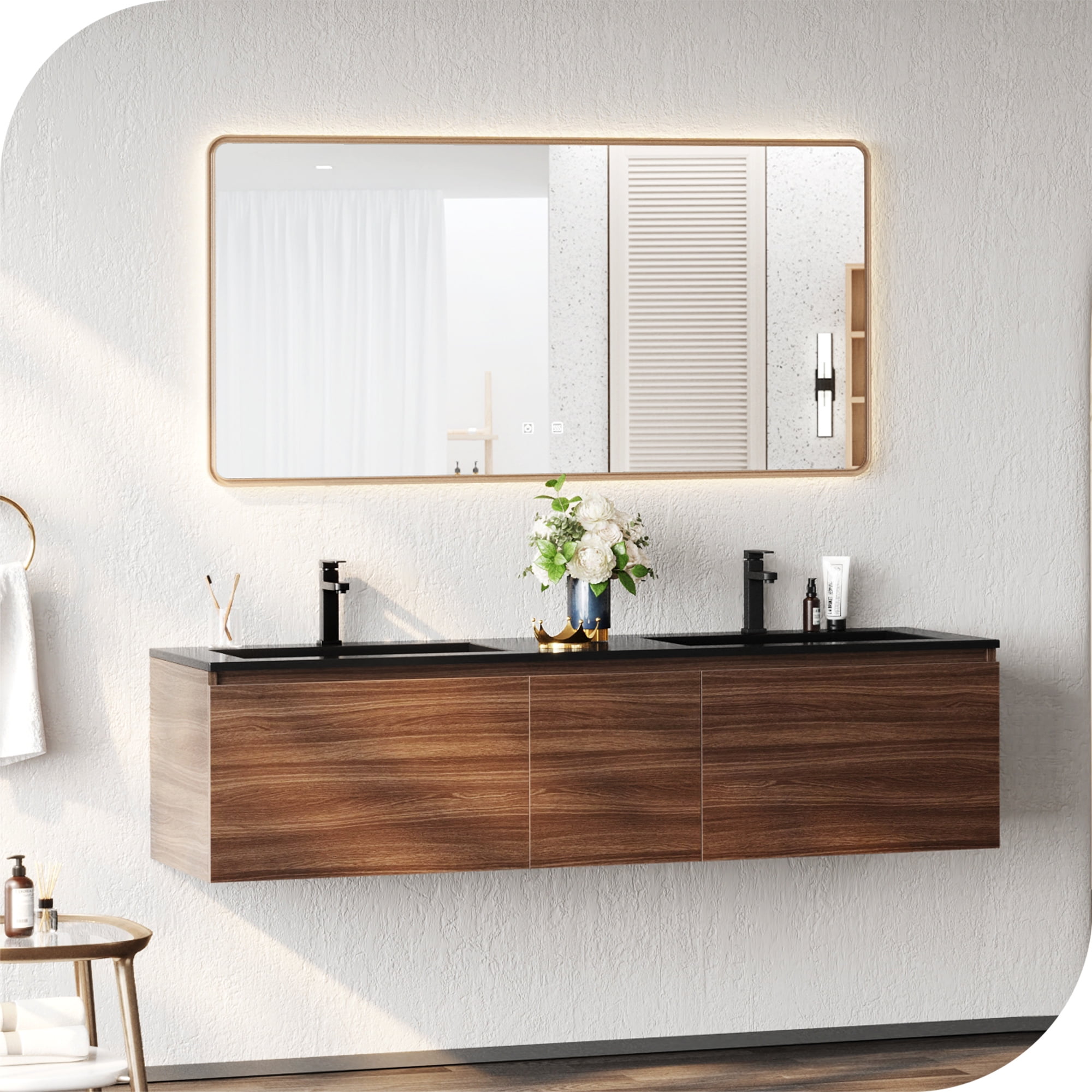 YITAHOME Modern Bathroom Vanity Set Wall-Mounted 59" Double Marble ...