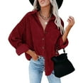 thumbnail image 5 of DondPO Long Sleeve Shirts for Women Flannel Shirt Women Womens Corduroy Button Down Shirt Oversized Blouses Tops Long Sleeve Casual Warm Jacket With Pockets Womens Tops Business Casual Tops Red M, 5 of 8