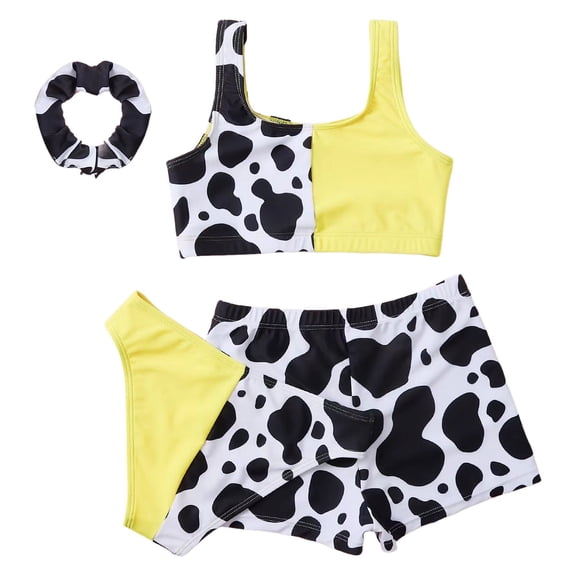 Gubotare Kids Swimsuits for Girls Girls Swimsuit 3 Piece Bathing Suit Criss Cross Bikini Set Girls' Swimwear with Shorts (Light Yellow,Size 6-8 Years)