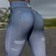 thumbnail image 4 of Slim Mujeres Leggings Faux Denim Jeans Cintura Alta Elástico Pantalones De Gimnasio Entrenamiento Trotarpangjing, 4 of 4