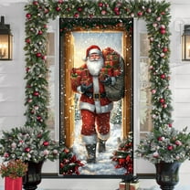 Liamobondopolis 35x71 Inch Christmas Door Cover Santa Claus Pattern Polyester Holiday Decor for Front Door Wall Table Party Decoration