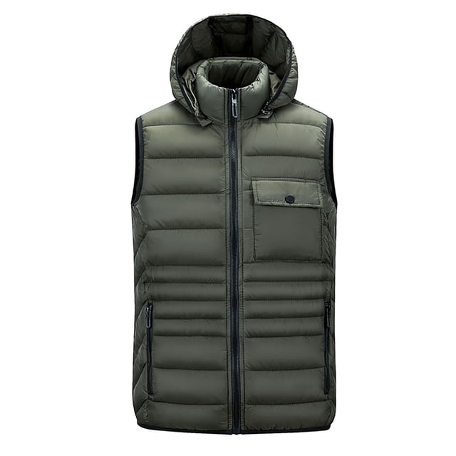Styesk Jackets for Men Men's Hooded Button With Pockets Stand Collar Zipper Top Sleeveless Padded Jacket