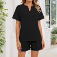 thumbnail image 6 of Lumtrix Women 2 Piece V Neck Matching Lounge Sets Clothing Spring Short Sleeve Shirt And Shorts 2026 Summer Airport Outfit Black XL, 6 of 8