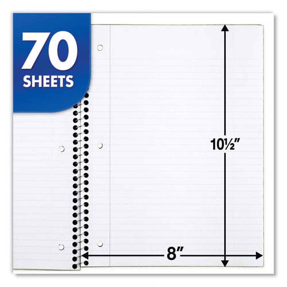 Spiral Notebook, 1 Subject, Medium/college Rule, Assorted Covers, 10.5 X 8, 70 Sheets, 6/pack | Bundle of 5 Packs