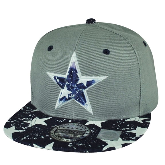 Star Distressed Flat Bill Snapback Patriotic Fashion Hat Cap Adjustable Gray
